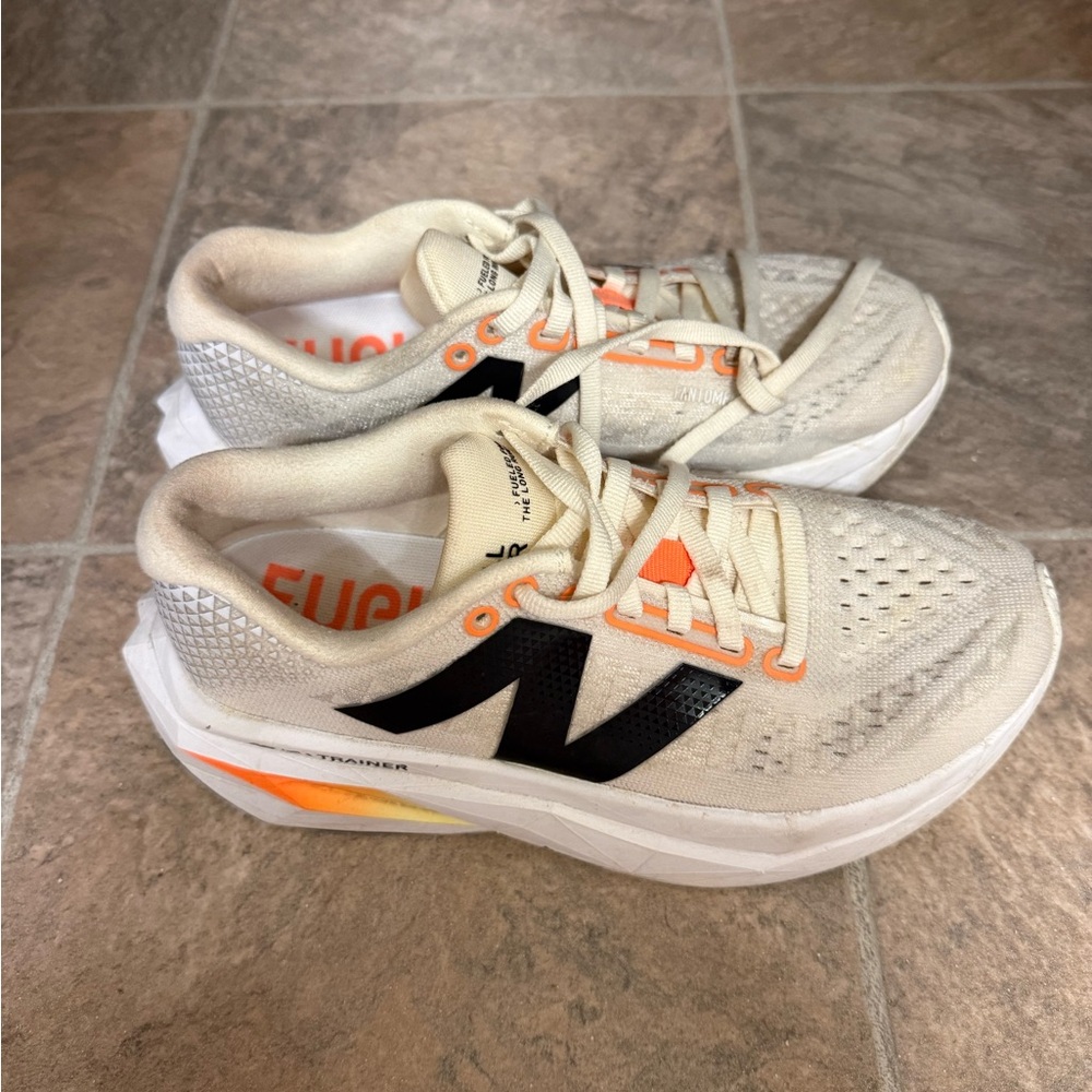 New Balance Kids Cream and Black Sneakers with Orange Accents